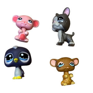 Lot of 4 LPS #462 663 Mouse #958 Boston Terrier # 1130 Penguin Littlest Pet Shop